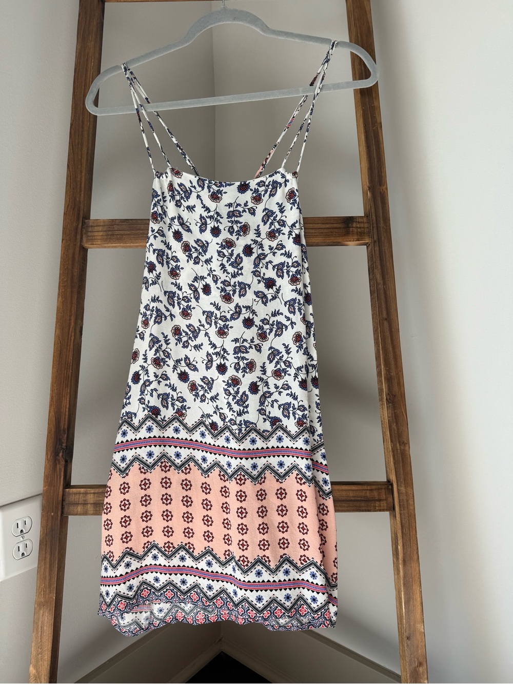 Olivaceous White and Peach Floral Mini Dress